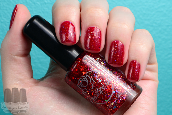 unhas de natal vermelho glitter