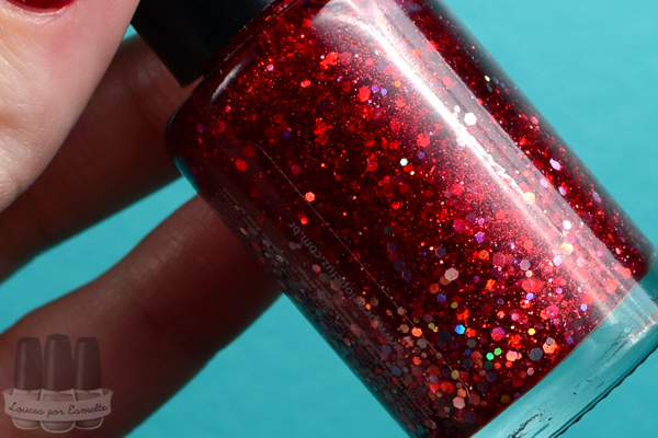 unhas de natal vermelho glitter